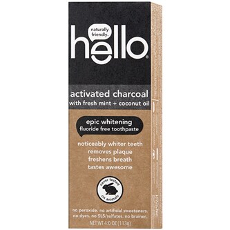 Hello Epic Whitening Fluoride Free Toothpaste, Activated Charcoal with Fresh Mint + Coconut Oil