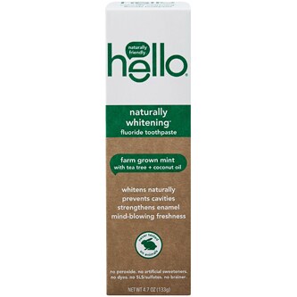 Hello Naturally Whitening Fluoride Toothpaste, Farm Grown Mint with Tea Tree + Coconut Oil