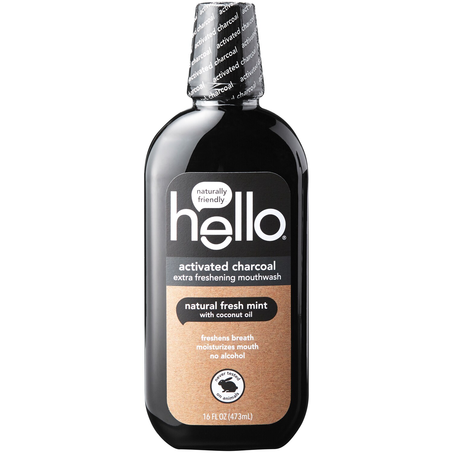 Hello Activated Charcoal Extra Freshening Mouthwash, Natural Fresh Mint with Coconut Oil
