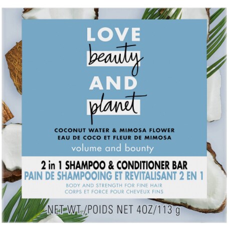 Love Beauty and Planet Volume and Bounty 2 in 1 Shampoo & Conditioner Bar, Coconut Water & Mimosa Flower