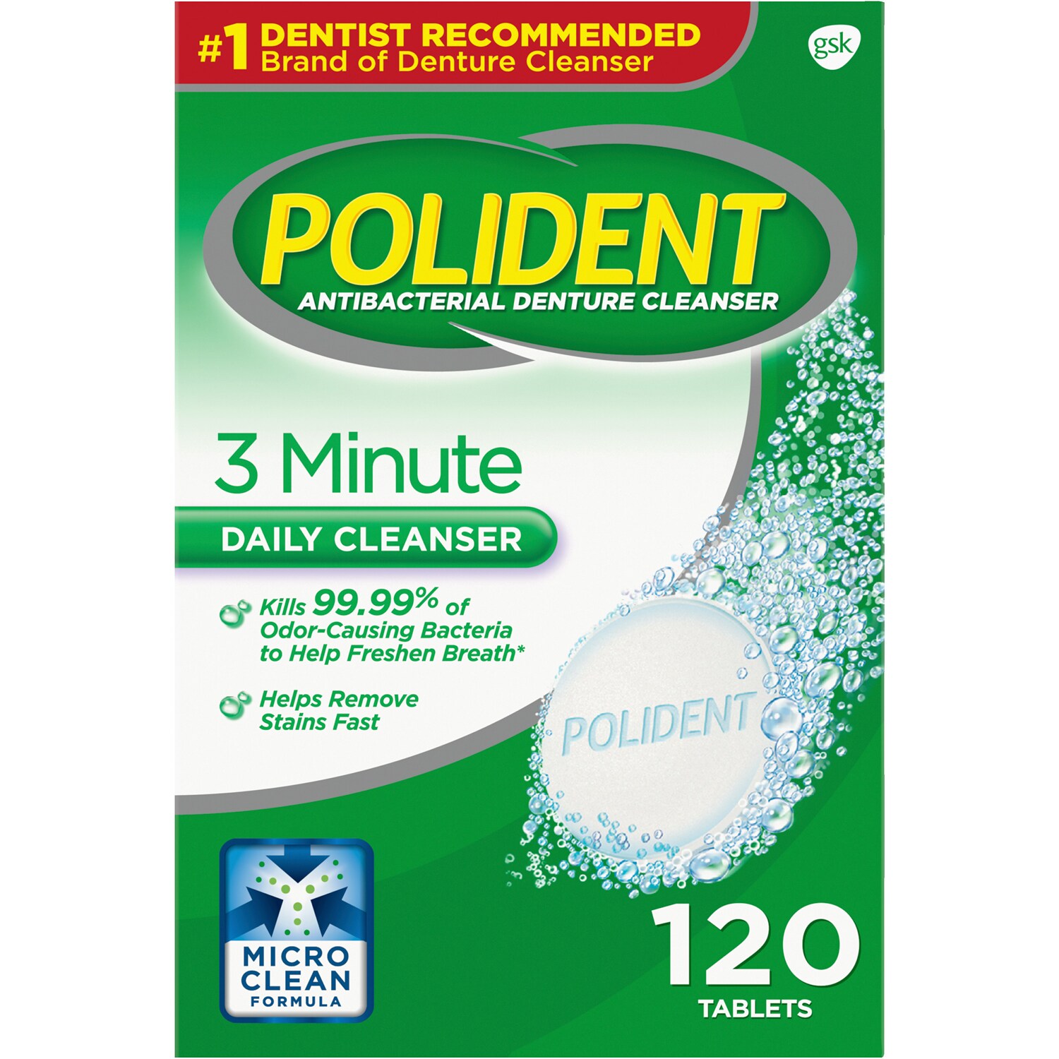Polident Antibacterial 3 Minute Denture Cleanser Tablets