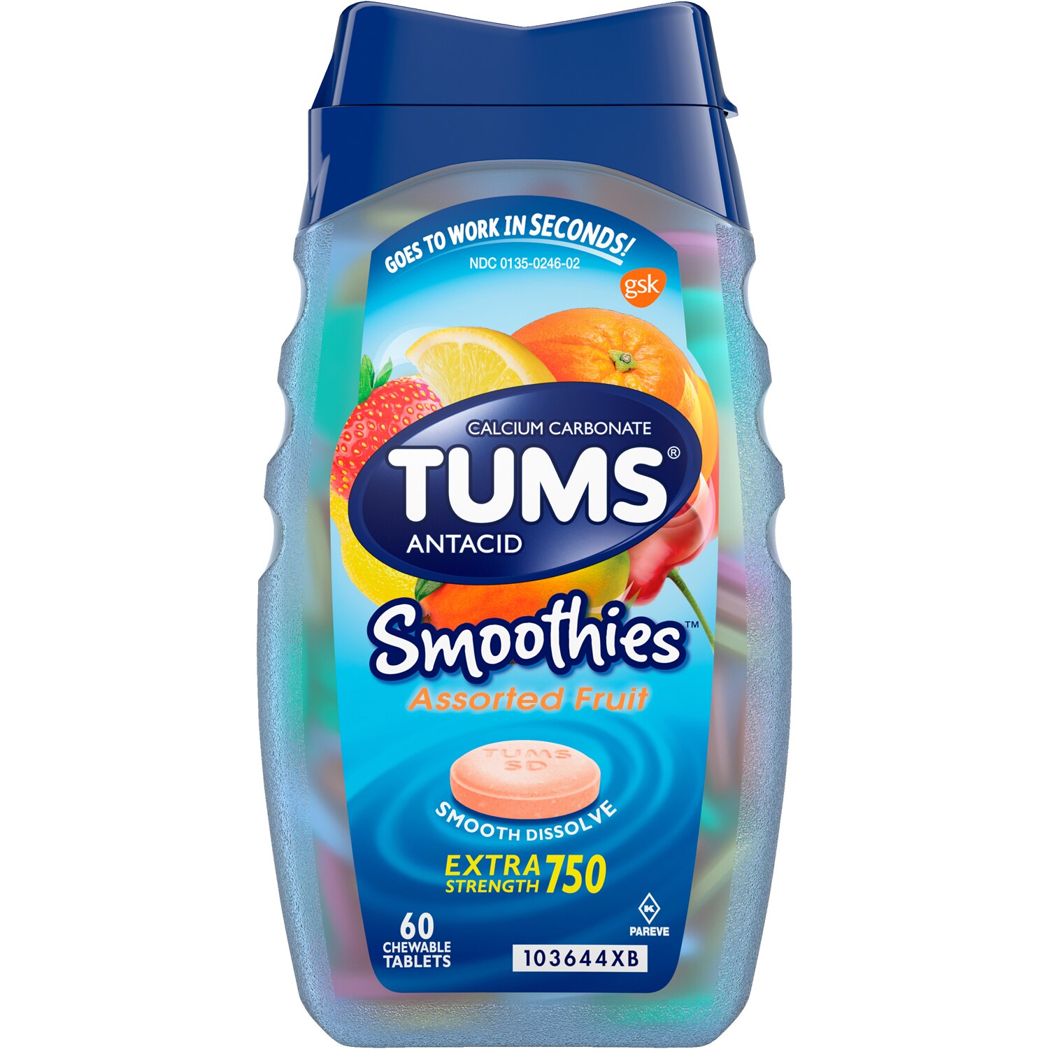 Tums Extra Strength 750 Antacid Smoothies, Assorted Fruit