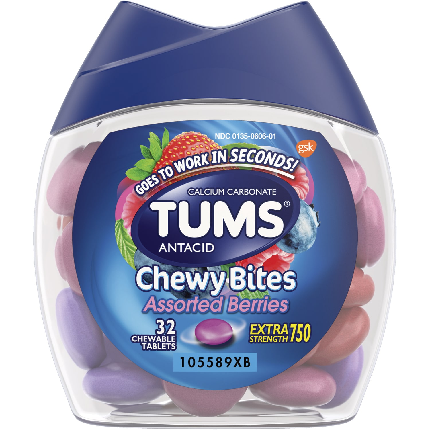Tums Extra Strength 750 Antacid Chewy Bites, Assorted Berries