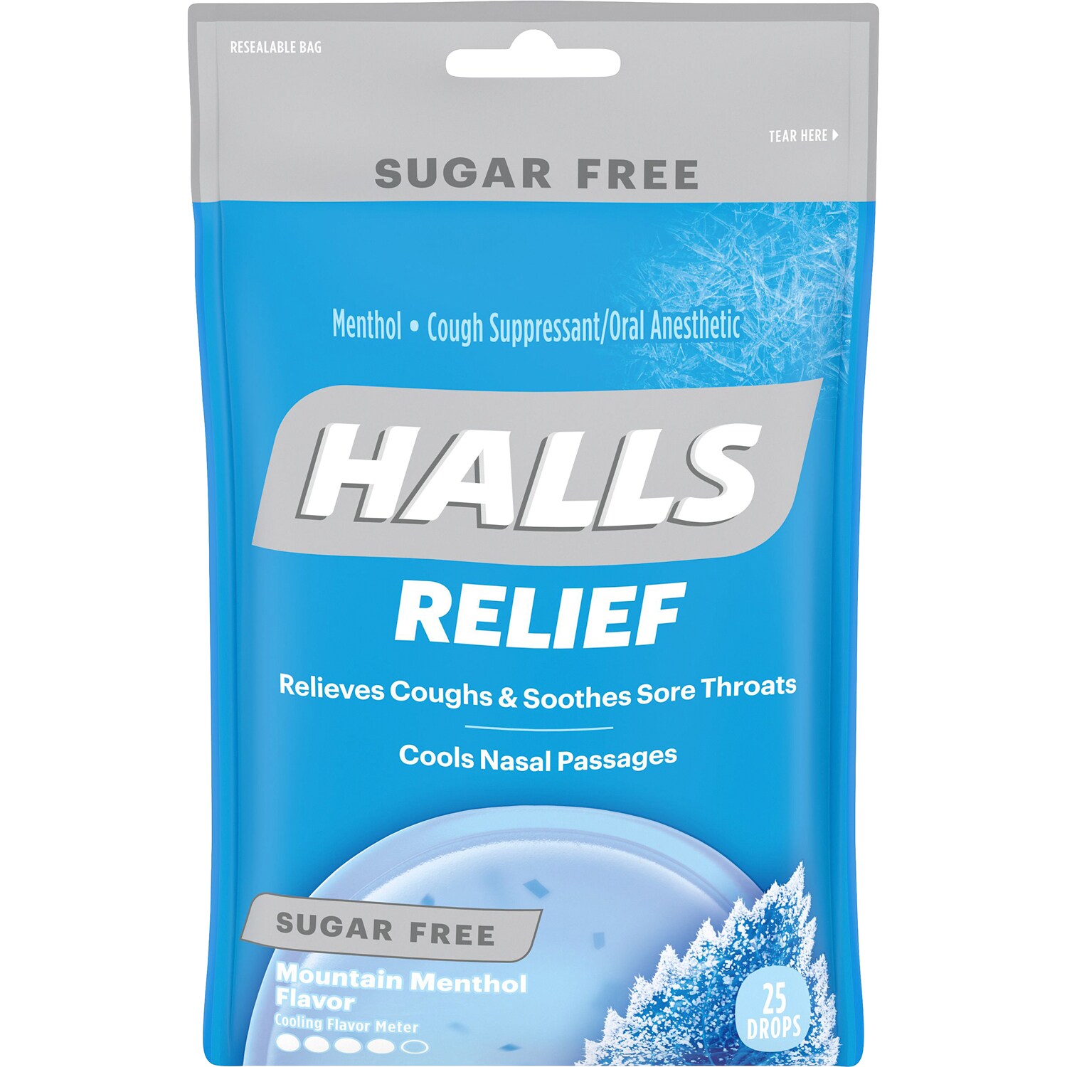 Halls Relief Sugar Free Cough & Sore Throat Drops, Mountain Menthol