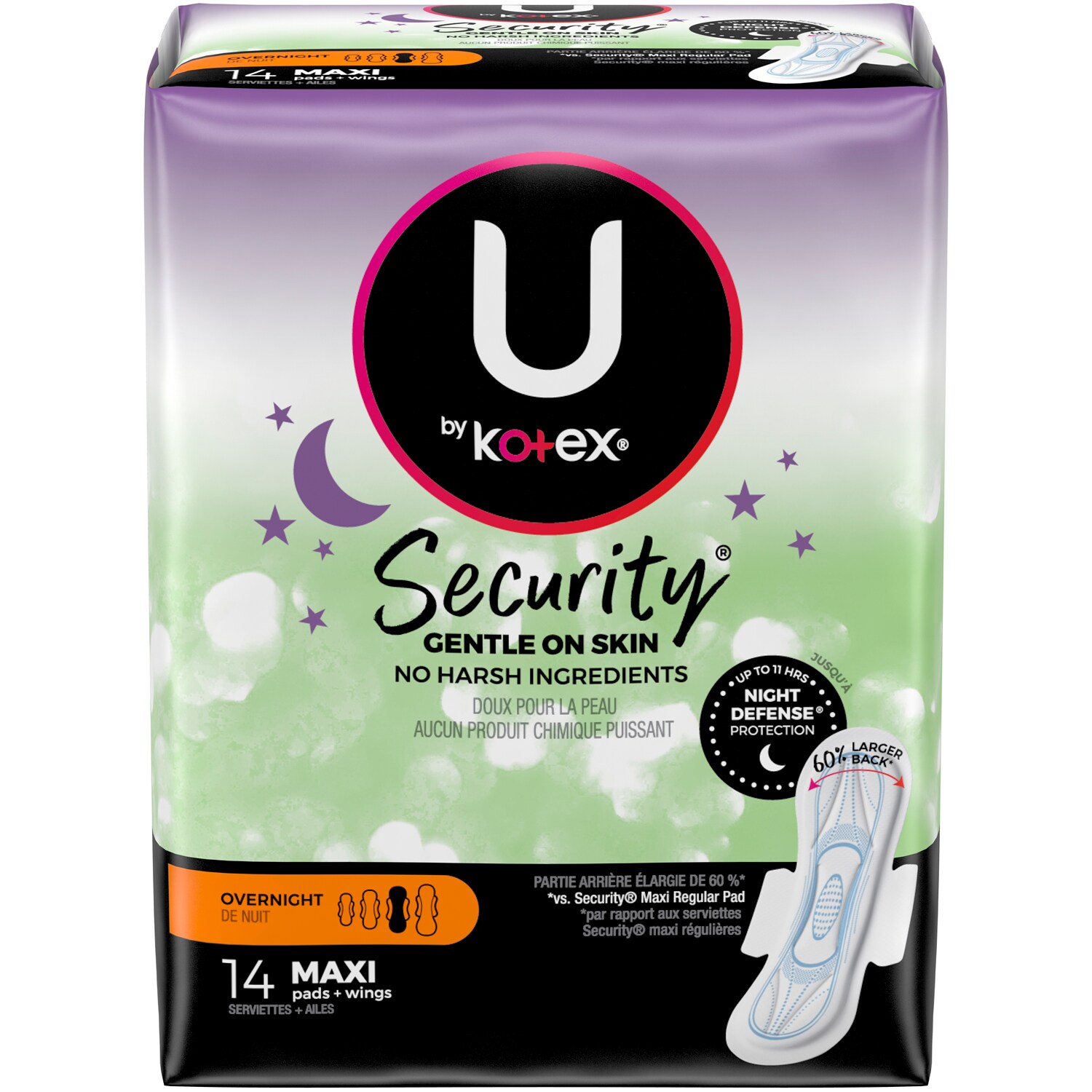 Kotex U by Kotex Security Gentle on Skin Maxi Pads, Overnight with Wings