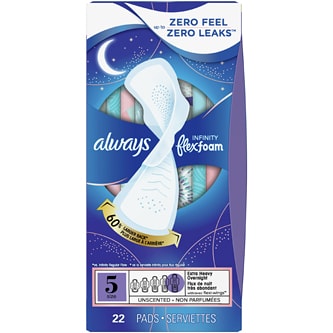 Always Infinity FlexFoam Pads, Size 5 Extra Heavy Overnight with Wings