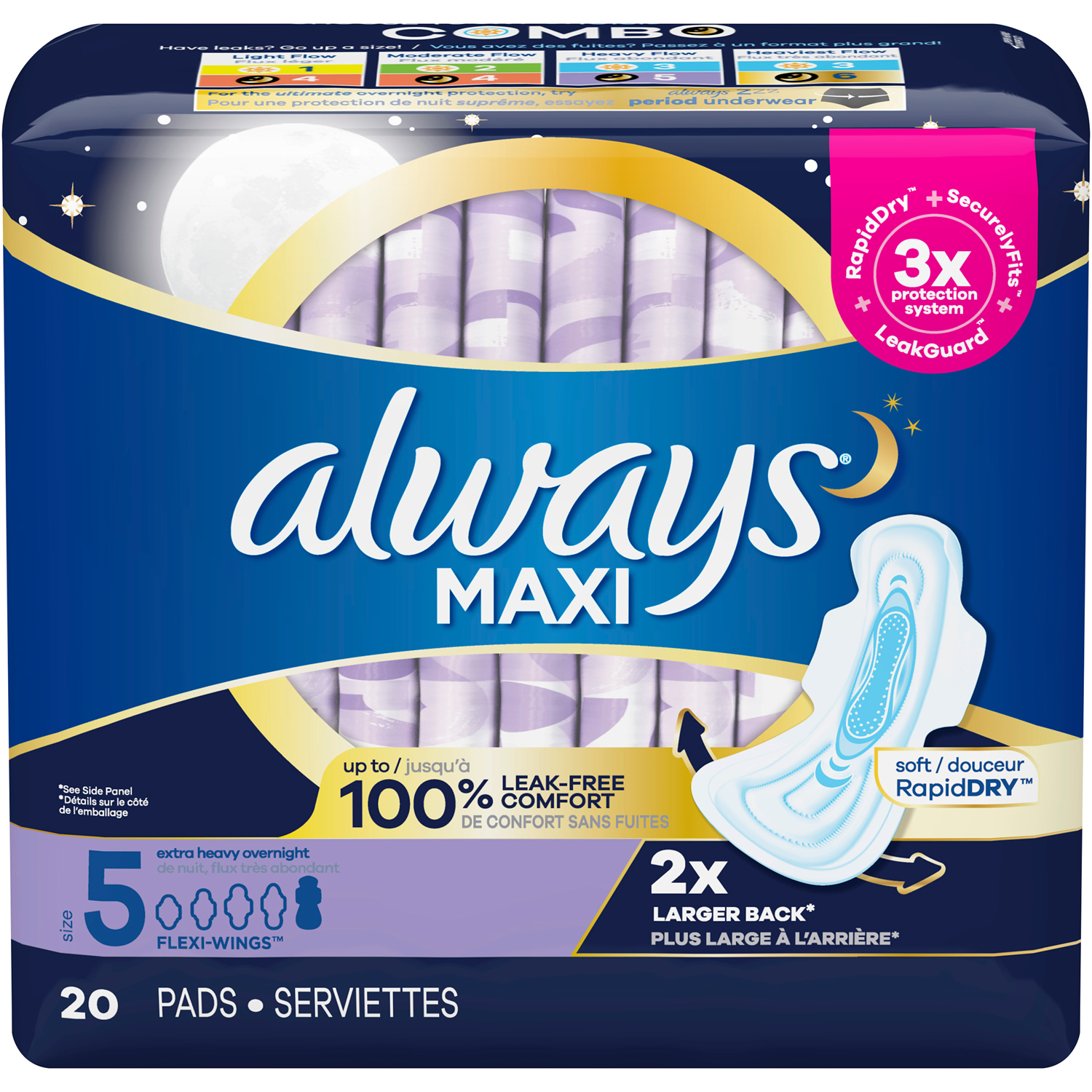 Always Maxi Pads, Size 5 Extra Heavy Overnight with Wings