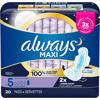 Always Maxi Pads, Size 5 Extra Heavy Overnight with Wings