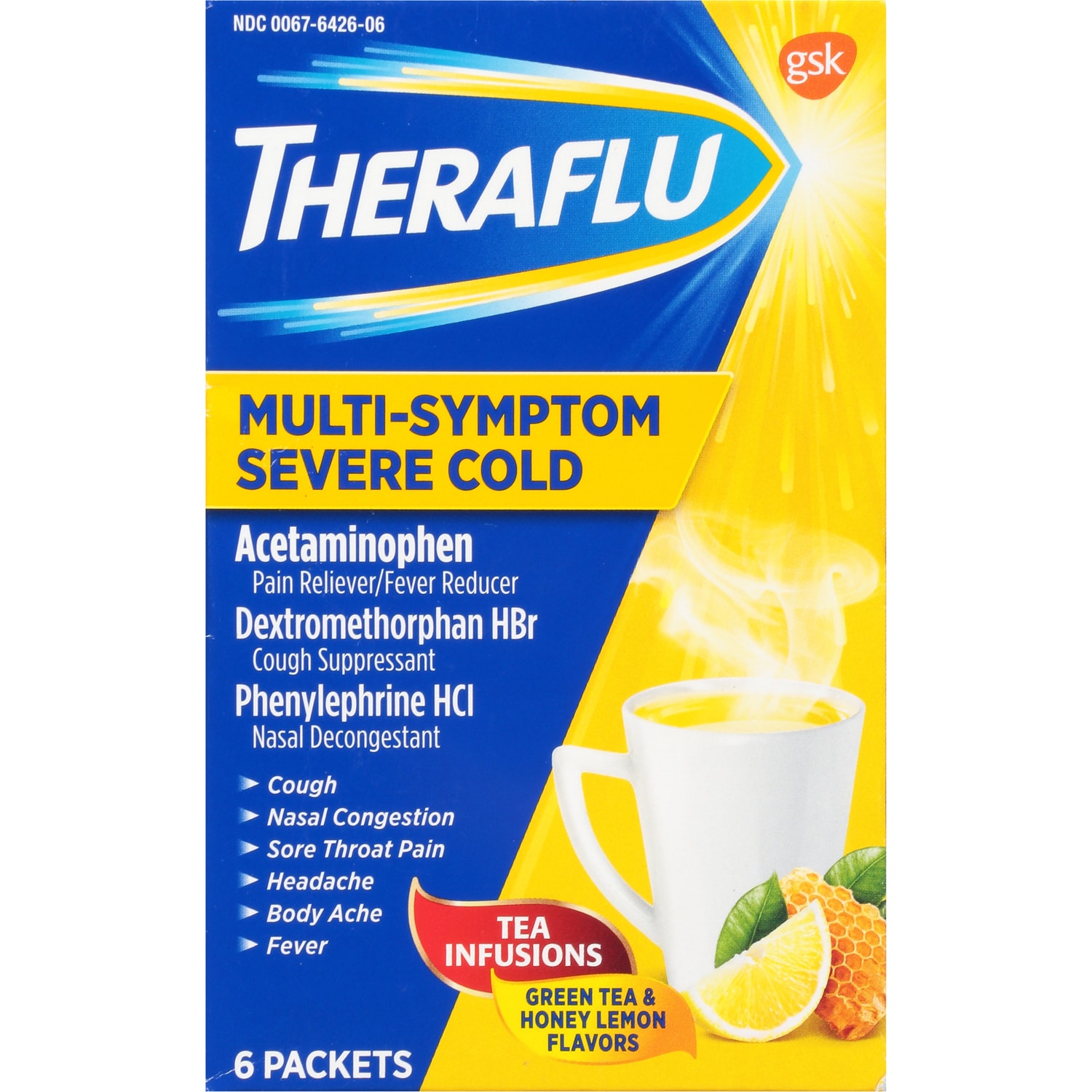 Theraflu Multi-Symptom Severe Cold Tea Infusions, Green Tea & Honey Lemon