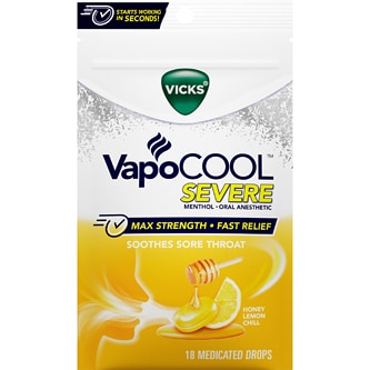 Vicks VapoCOOL Severe Medicated Lozenges, Honey Lemon Chill