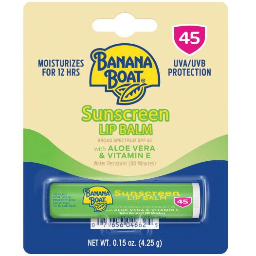 Banana Boat Sunscreen Lip Balm with Aloe Vera & Vitamin E, SPF 45