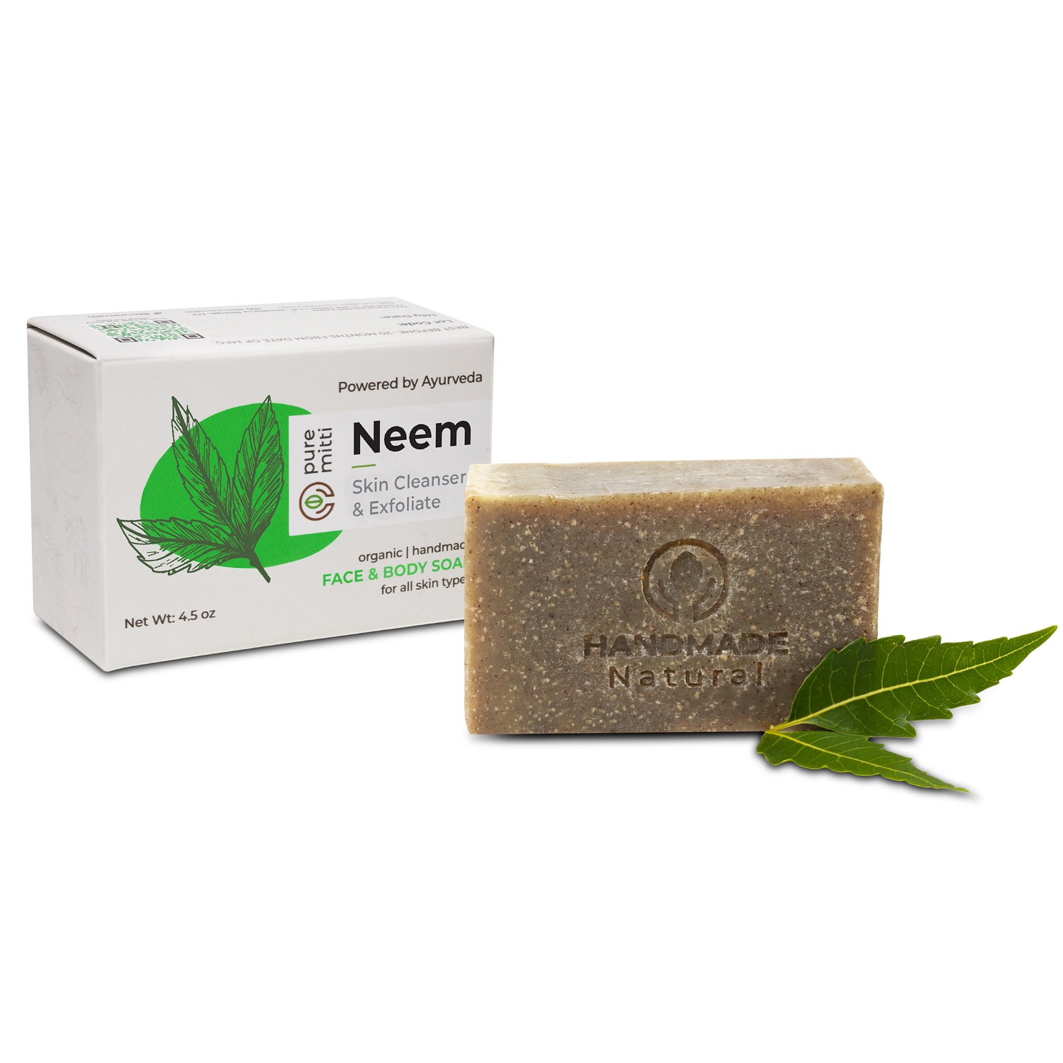 Pure Mitti Skin Cleanser & Exfoliate Face & Body Soap, Neem