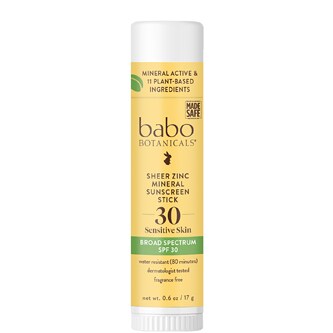 Babo Botanicals Sheer Zinc Mineral Sunscreen Sport Stick for Sensitive SKin, SPF 30, Fragrance Free