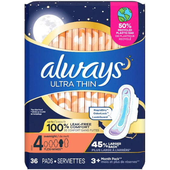 Always Ultra Thin Pads, Size 4 Overnight with Wings