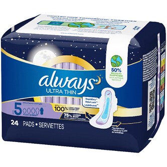 Always Ultra Thin Pads, Size 5 Extra Heavy Overnight with Wings