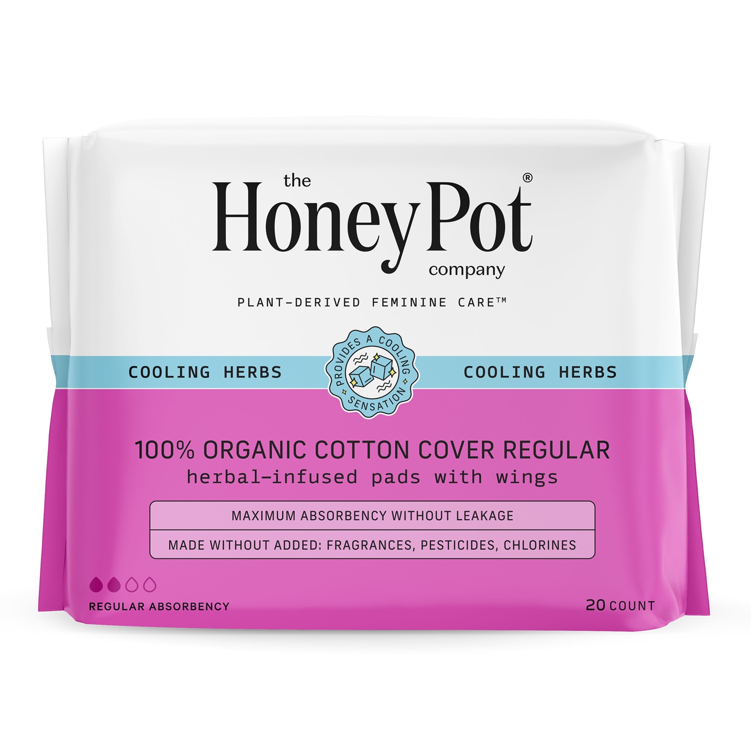 The Honey Pot Company 100% Organic Cotton Cover Herbal-Infused Regular Pads with Wings