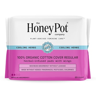 The Honey Pot Company 100% Organic Cotton Cover Herbal-Infused Regular Pads with Wings
