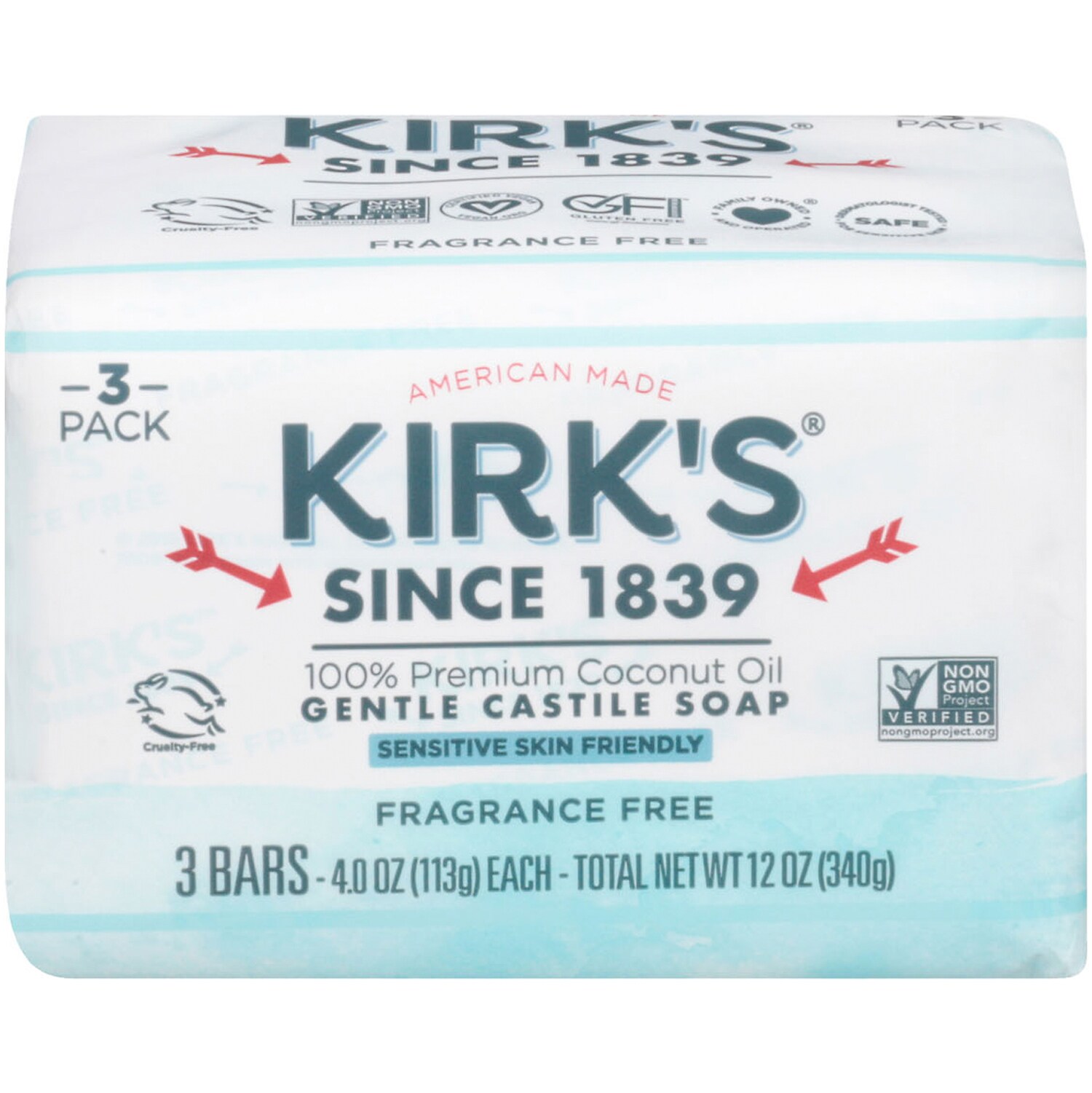 Kirk's Gentle Castile Soap Bar, Fragrance Free