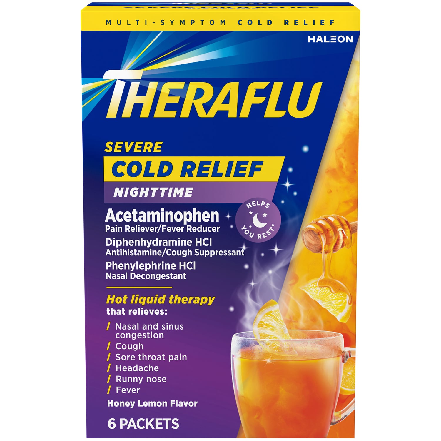 Theraflu Nighttime Severe Cold Relief, Honey Lemon