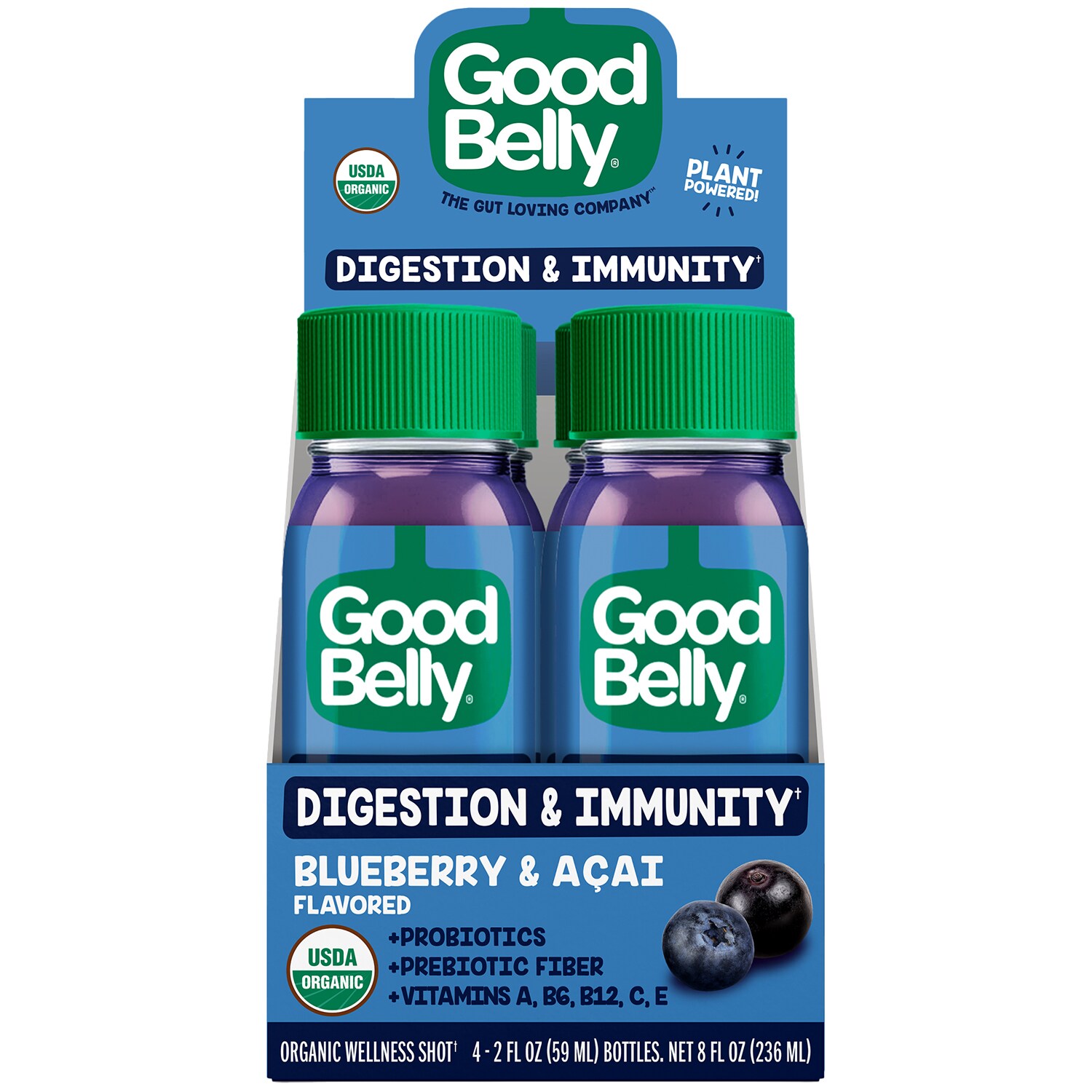 GoodBelly Probiotics Organic Wellness Shot, Blueberry & Acai