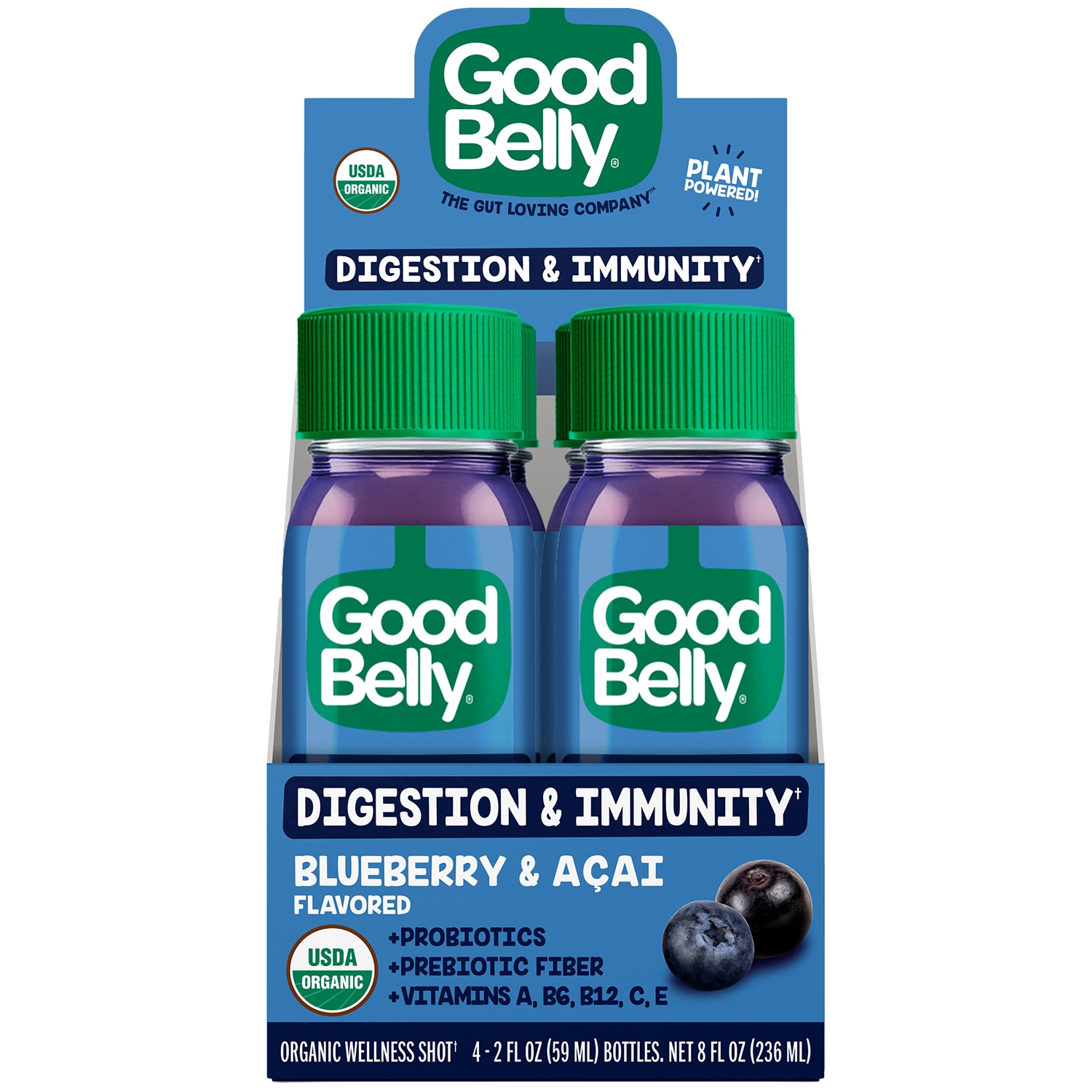 GoodBelly Probiotics Organic Wellness Shot, Blueberry & Acai