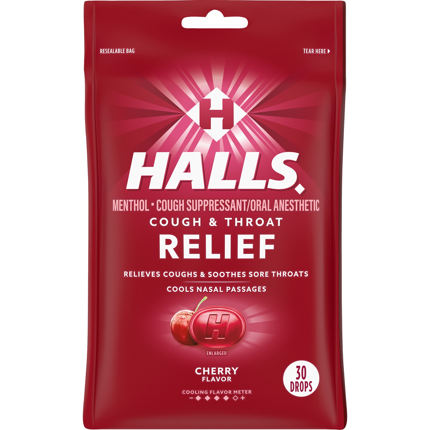 Halls Cough & Throat Relief Drops, Cherry