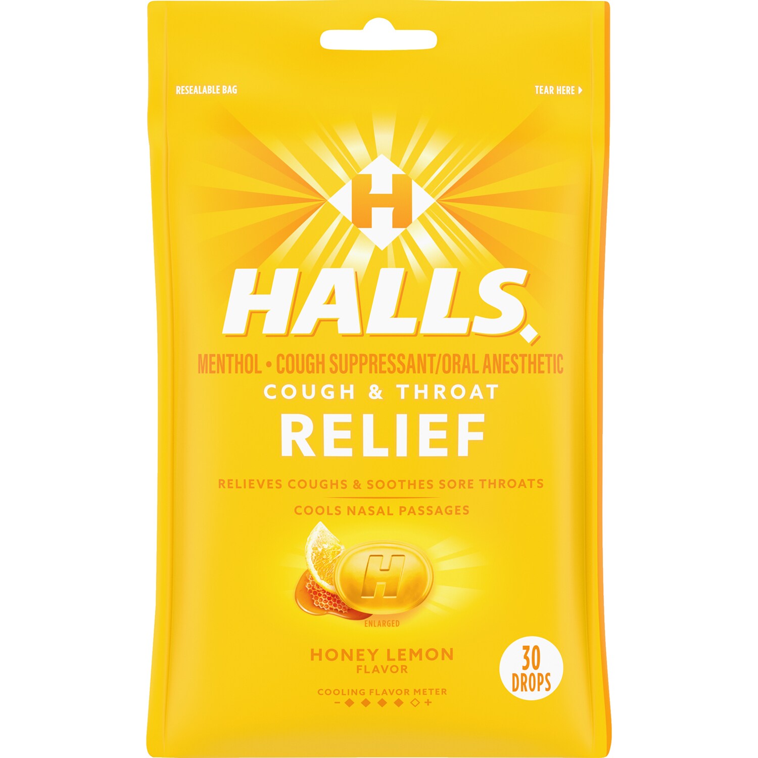 Halls Cough & Throat Relief Drops, Honey Lemon