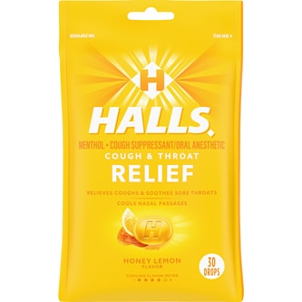 Halls Cough & Throat Relief Drops, Honey Lemon