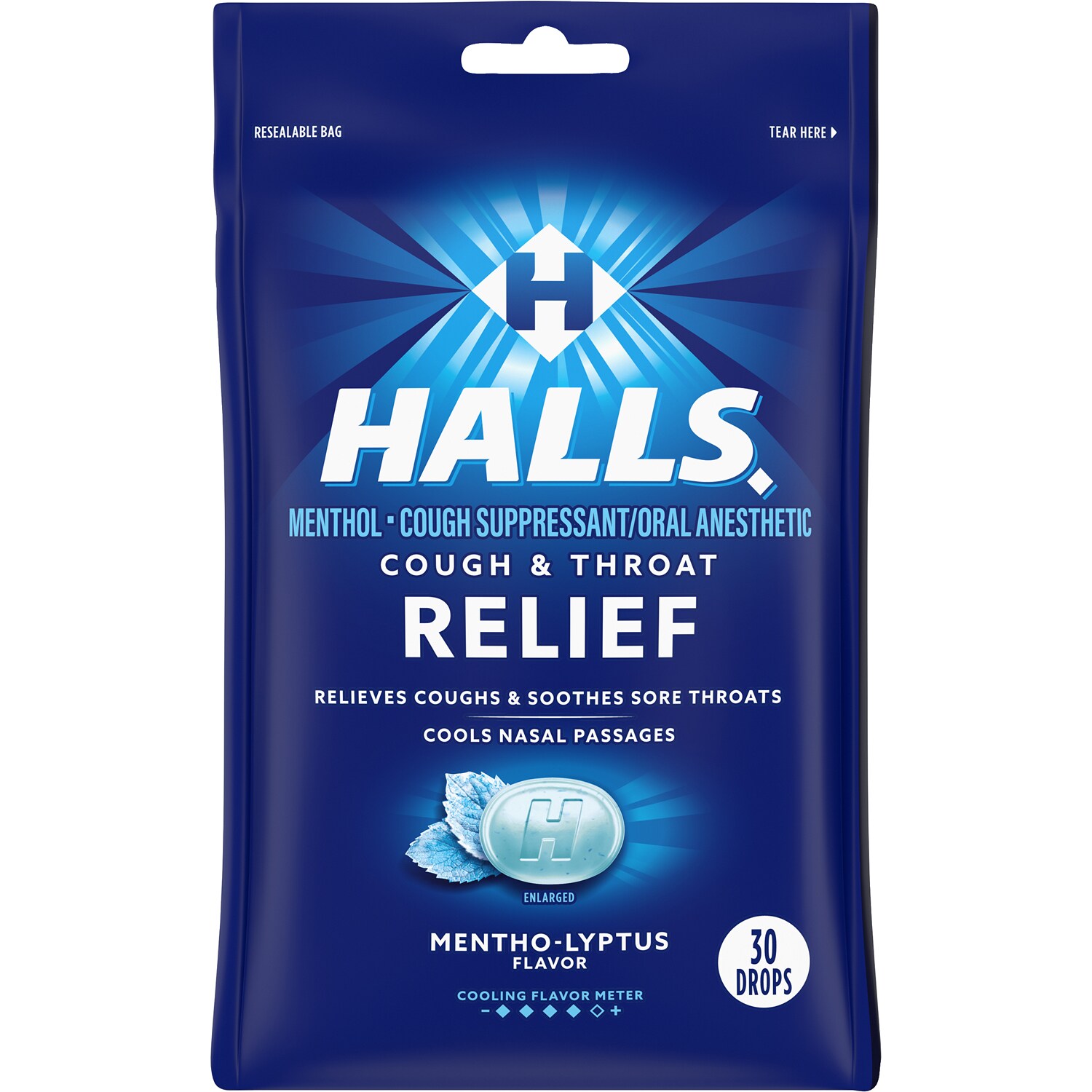Halls Cough & Throat Relief Drops, MENTHO-LYPTUS