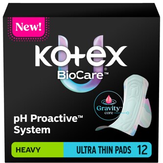 Kotex BioCare Ultra-Thin Pads with Wings, Heavy