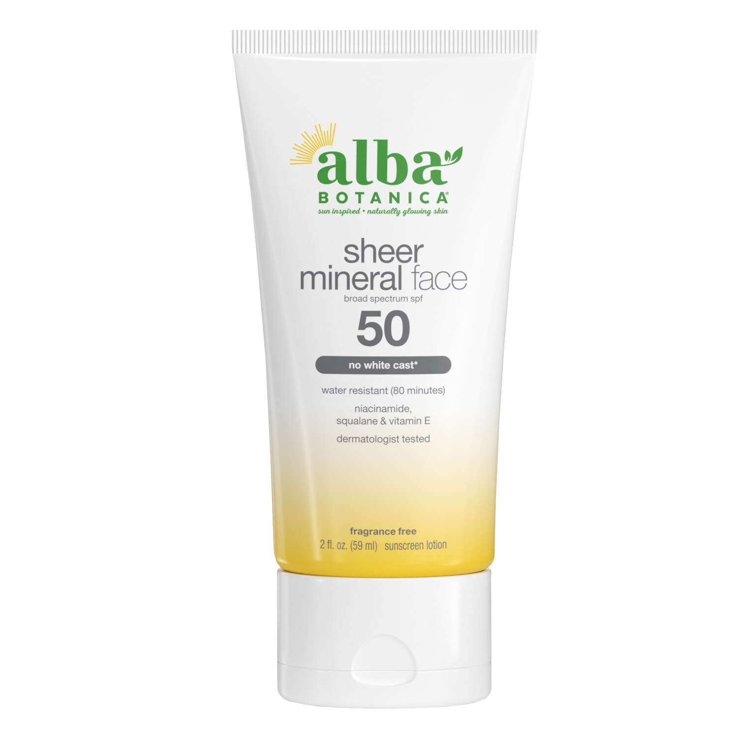 Alba Botanica Sheer Mineral Face Sunscreen Broad Spectrum Lotion, SPF 50, Fragrance Free