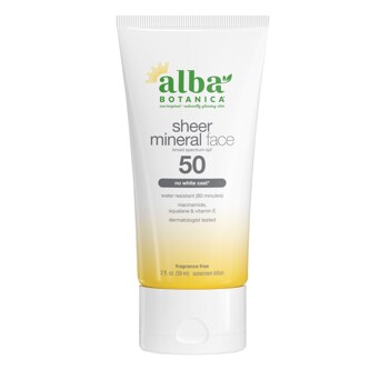 Alba Botanica Sheer Mineral Face Sunscreen Broad Spectrum Lotion, SPF 50, Fragrance Free