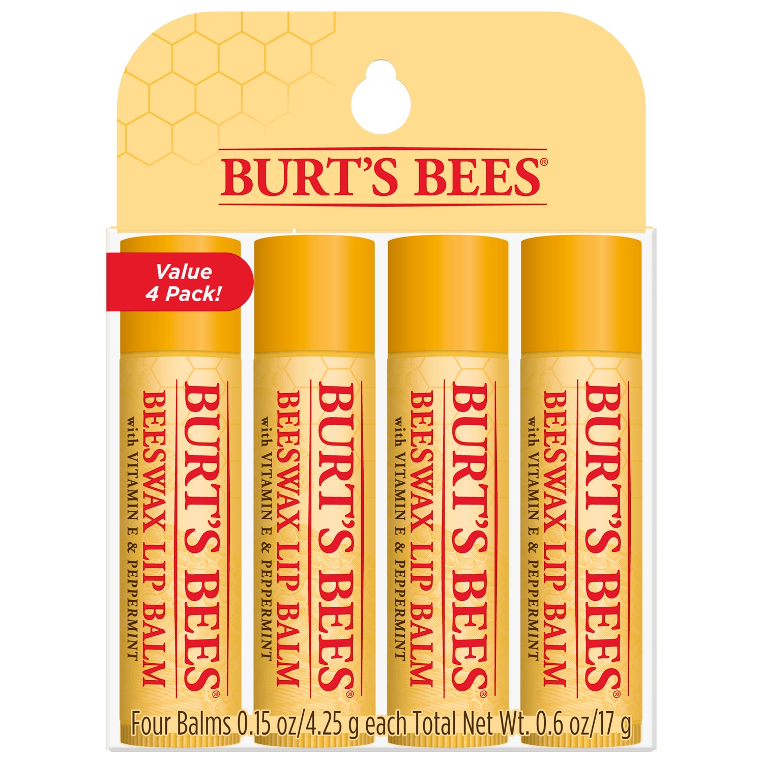Burt's Bees Beeswax Lip Balm 4 Pack