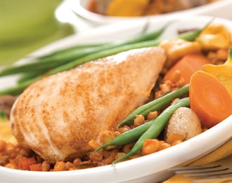 FreshDirect Roasted Chicken with Barley Risotto and Vegetables, Single Serving Meal