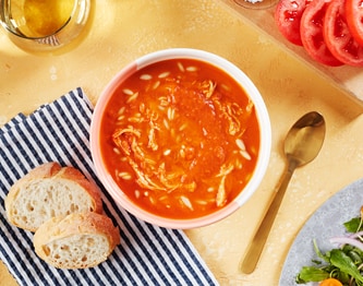 FreshDirect Soup, Cream of Tomato w/ Chicken and Orzo, Raised w/o Antibiotics