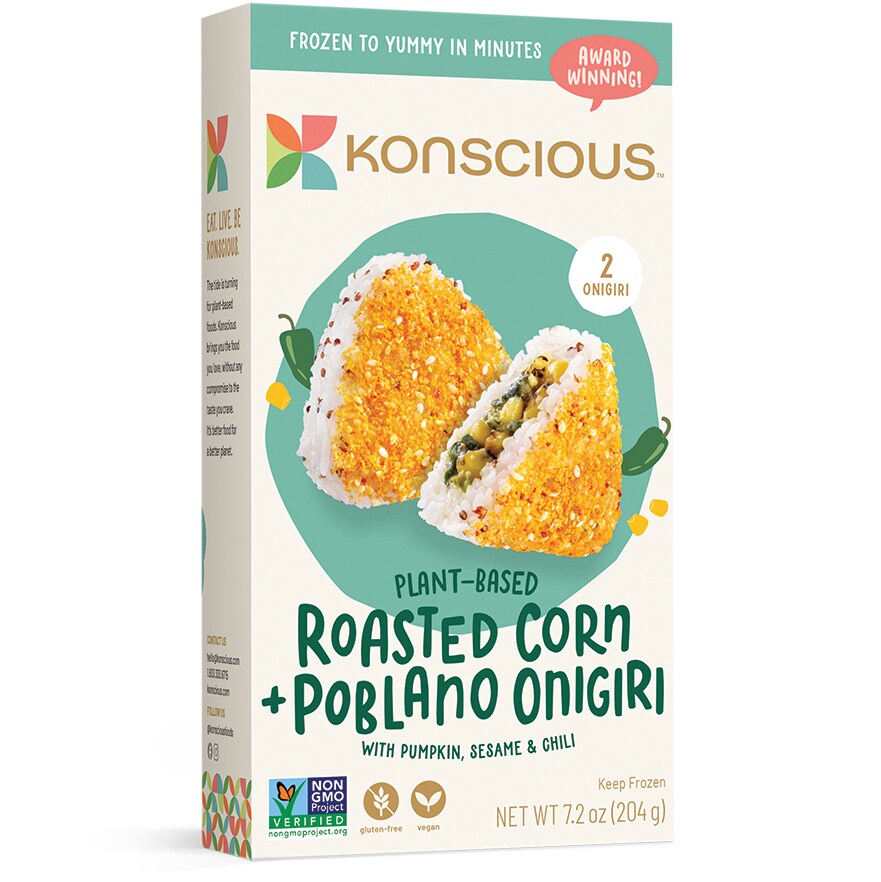 Konscious Plant-Based Onigiri, Roasted Corn + Poblano, Frozen