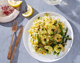 FreshDirect Lemon Herb Shrimp with Cauliflower "Rice" and Asparagus, Single Serving Meal
