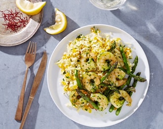 FreshDirect Lemon Herb Shrimp with Cauliflower "Rice" and Asparagus, Single Serving Meal