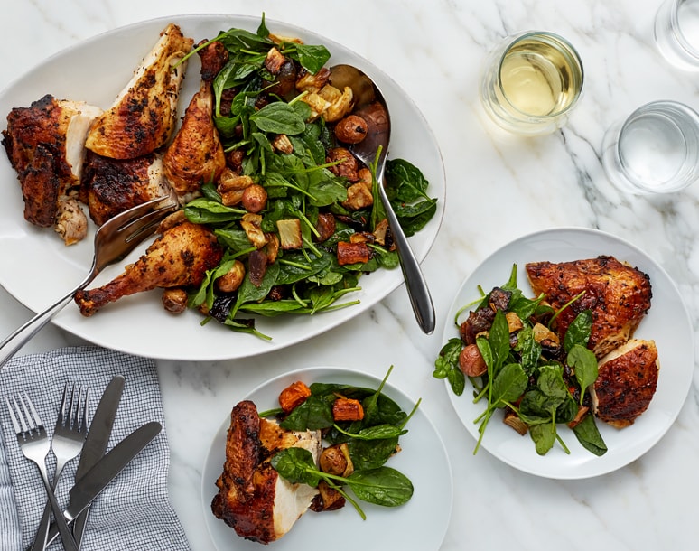 FreshDirect Roasted Lemon-Herb Chicken with Warm Vegetable & Spinach Salad Meal Kit