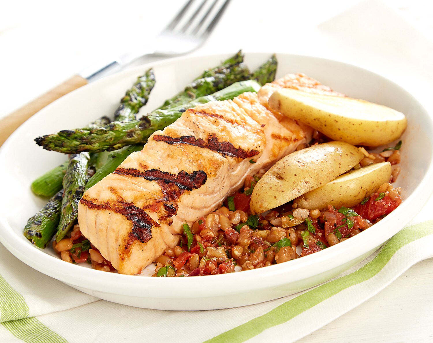 FreshDirect Salmon with Salsa Rossa, Asparagus and Farro, Single Serving Meal