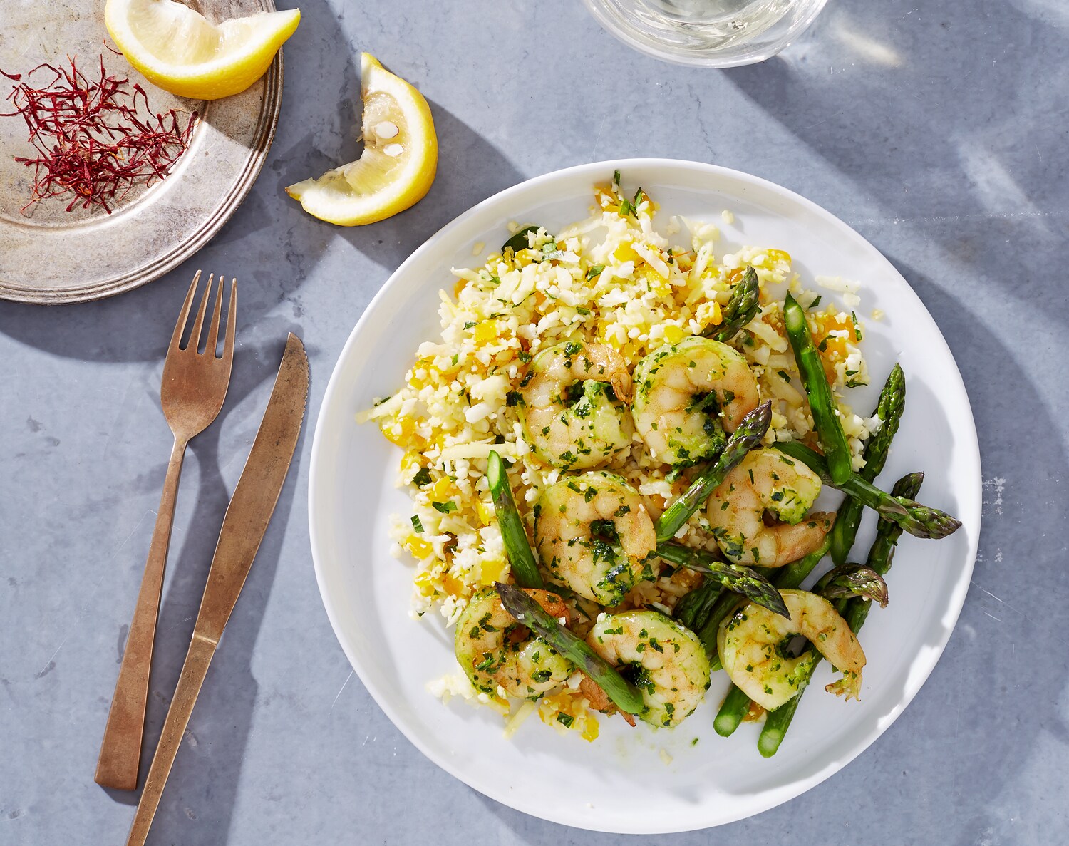 FreshDirect Lemon Herb Shrimp with Cauliflower "Rice" and Asparagus, Single Serving Meal