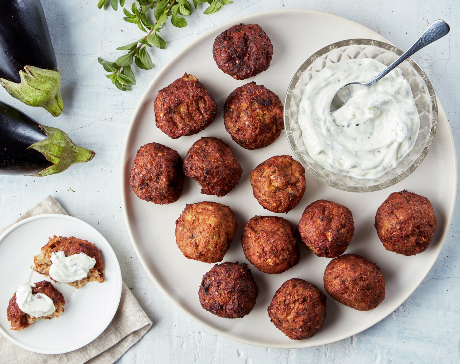 FreshDirect Eggplant Meatballs with Tzatziki Sauce