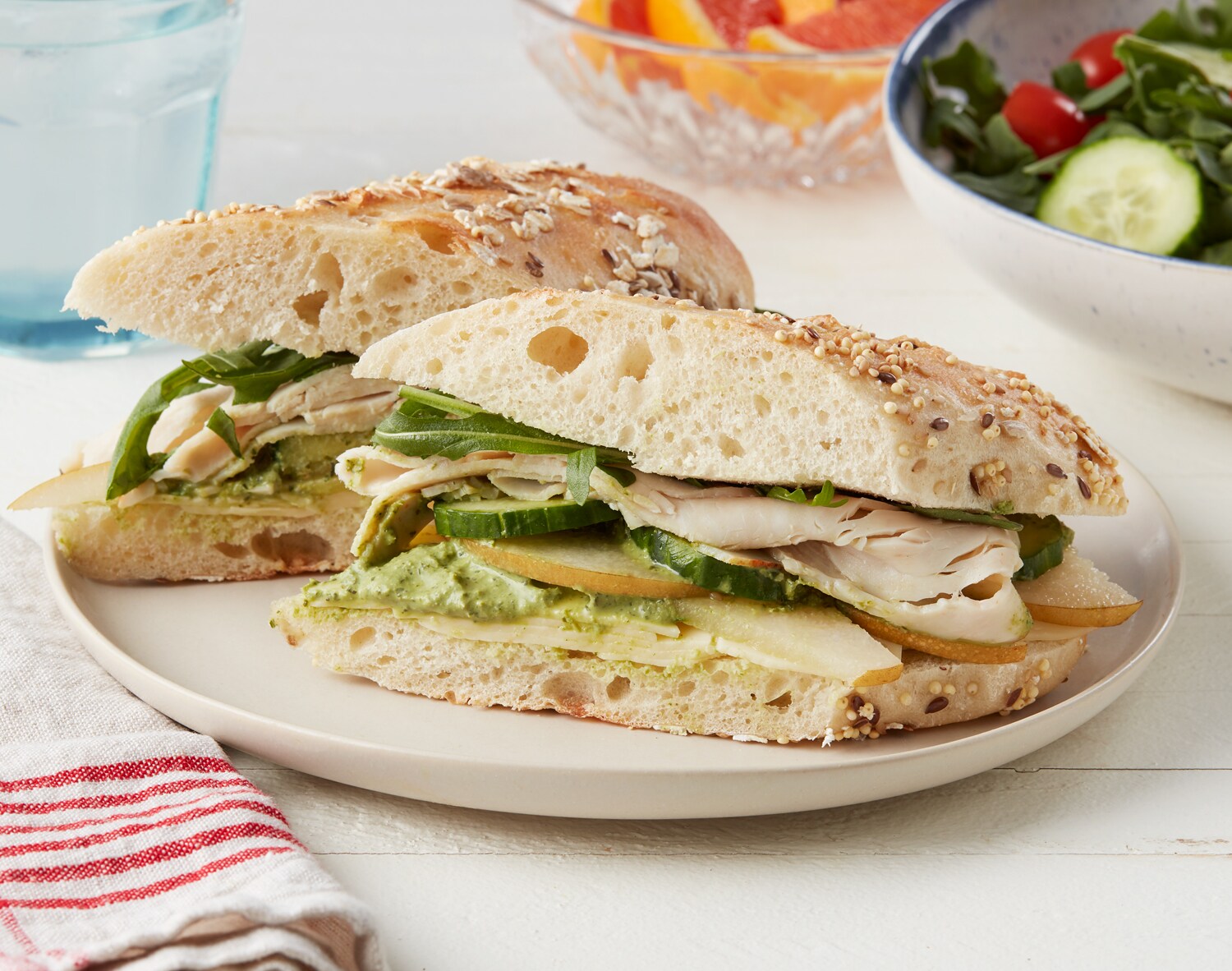 FreshDirect Turkey, Swiss & Green Goddess on Seeded Oat Baguette