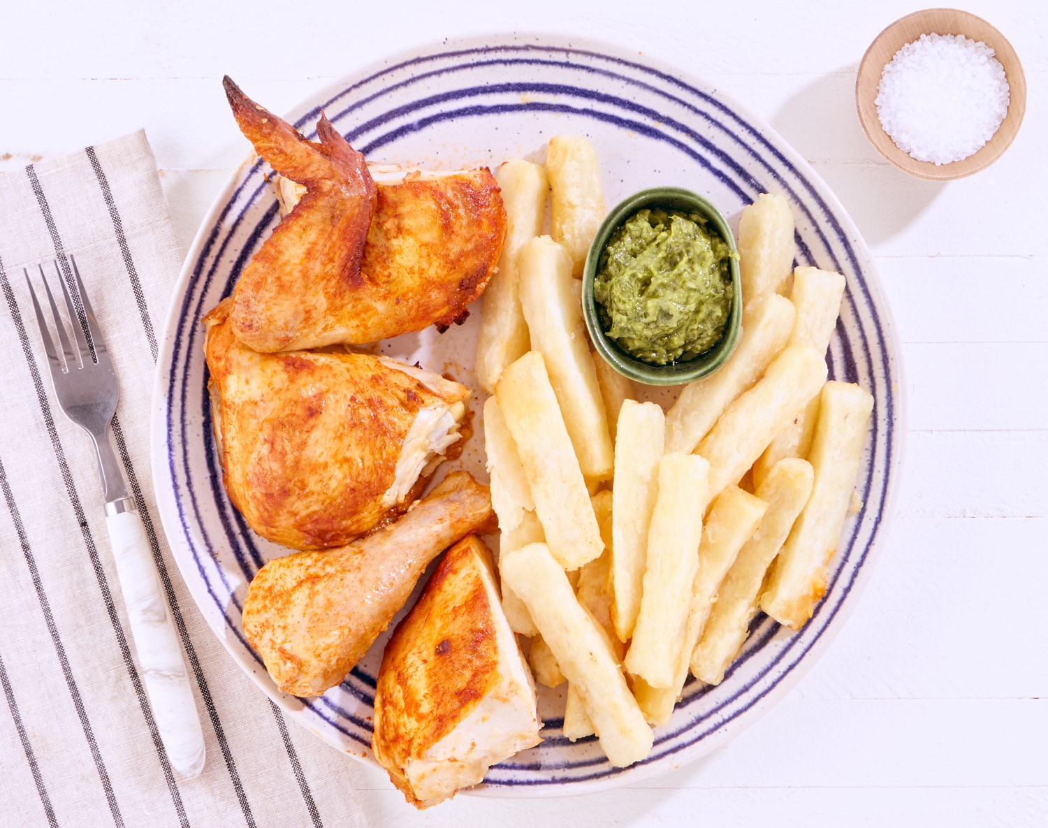 FreshDirect Roasted Chicken with Yuca Fries and Avocado Mojo, image 1 of 2 slides