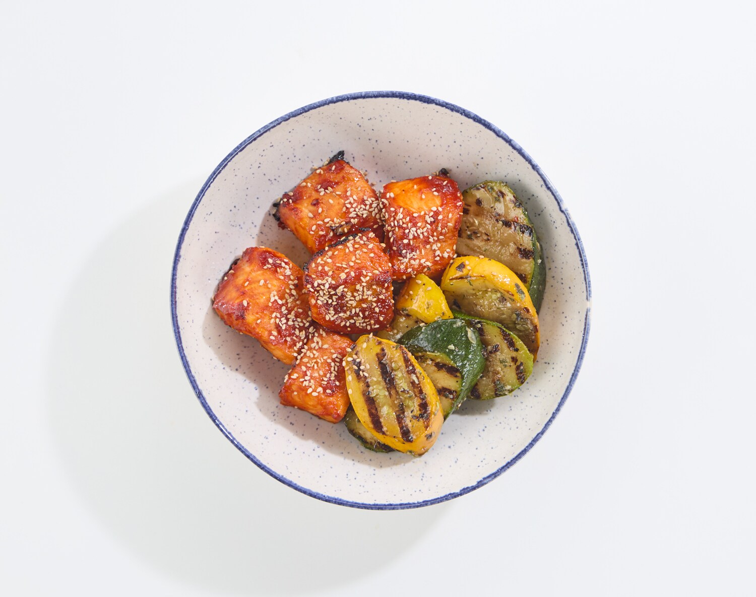 FreshDirect Gochujang Salmon with Grilled Zucchini and Yellow Squash