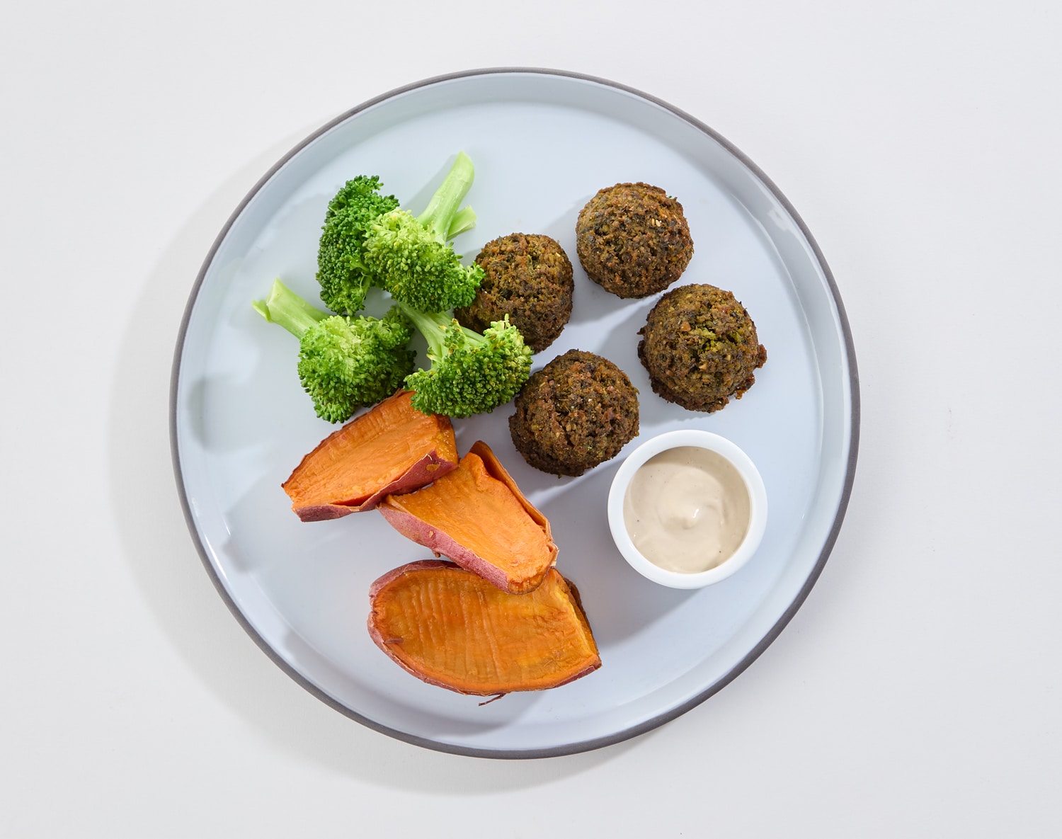 FreshDirect Green Falafel with Lemon Tahini and Roasted Sweet Potatoes