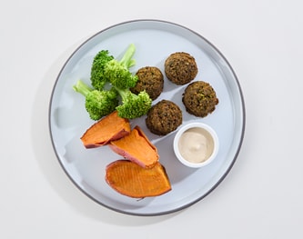 FreshDirect Green Falafel with Lemon Tahini and Roasted Sweet Potatoes