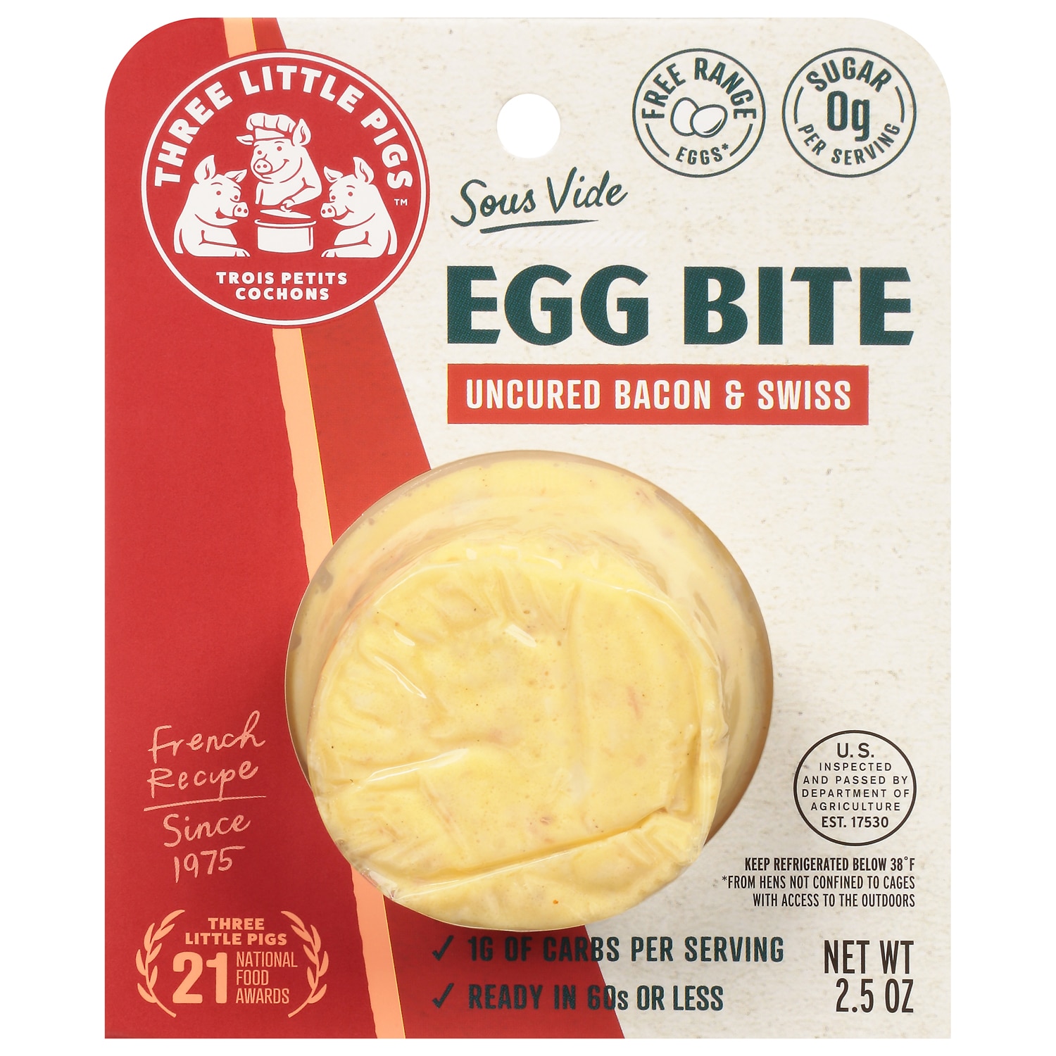 Three Little Pigs Cochons Sous-Vide Egg Bite, Bacon & Swiss