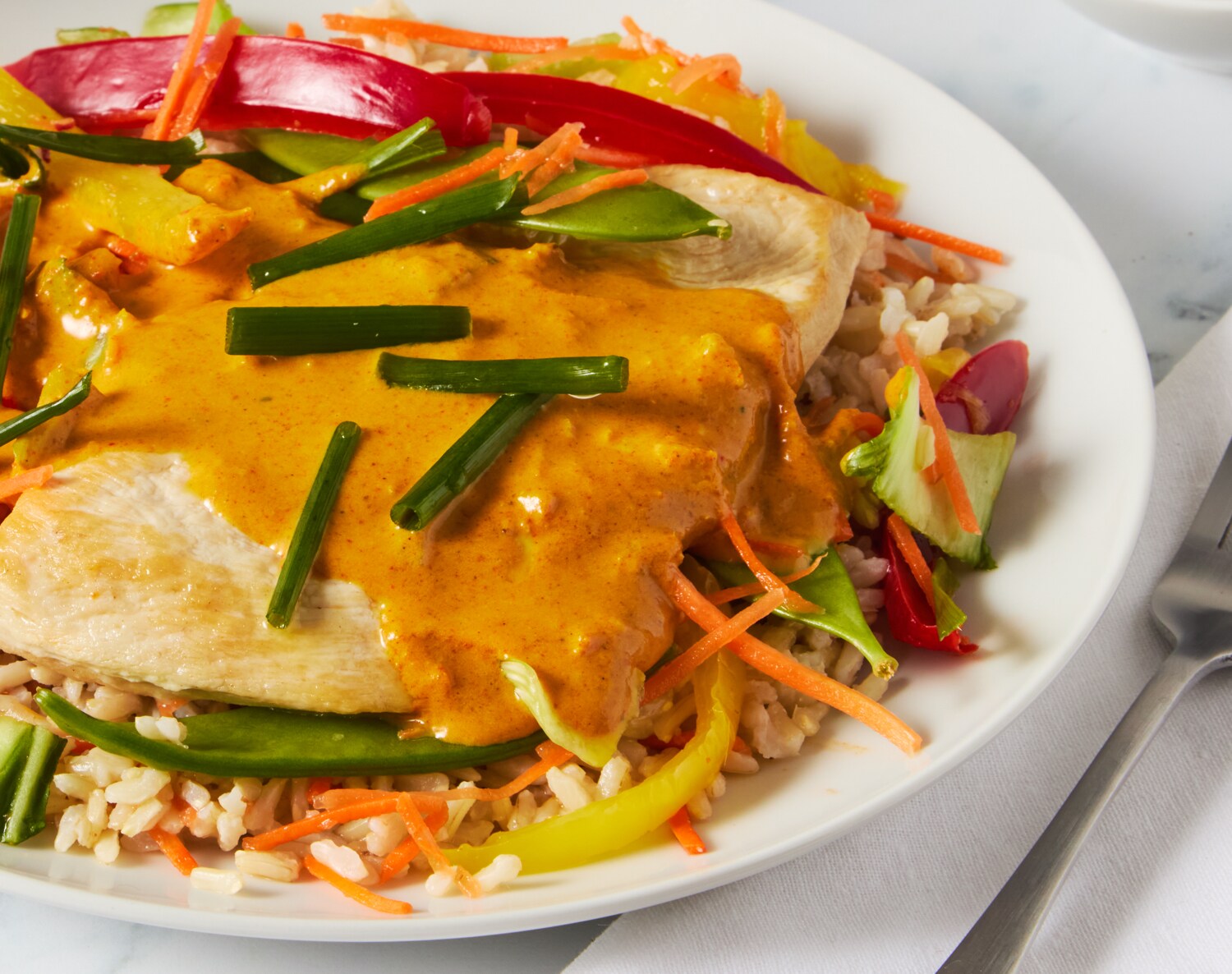 FreshDirect Massaman Chicken Curry with Rice & Vegetables, Single Serving Meal, image 1 of 2 slides