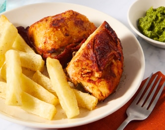FreshDirect Roasted Chicken with Yuca Fries and Avocado Mojo